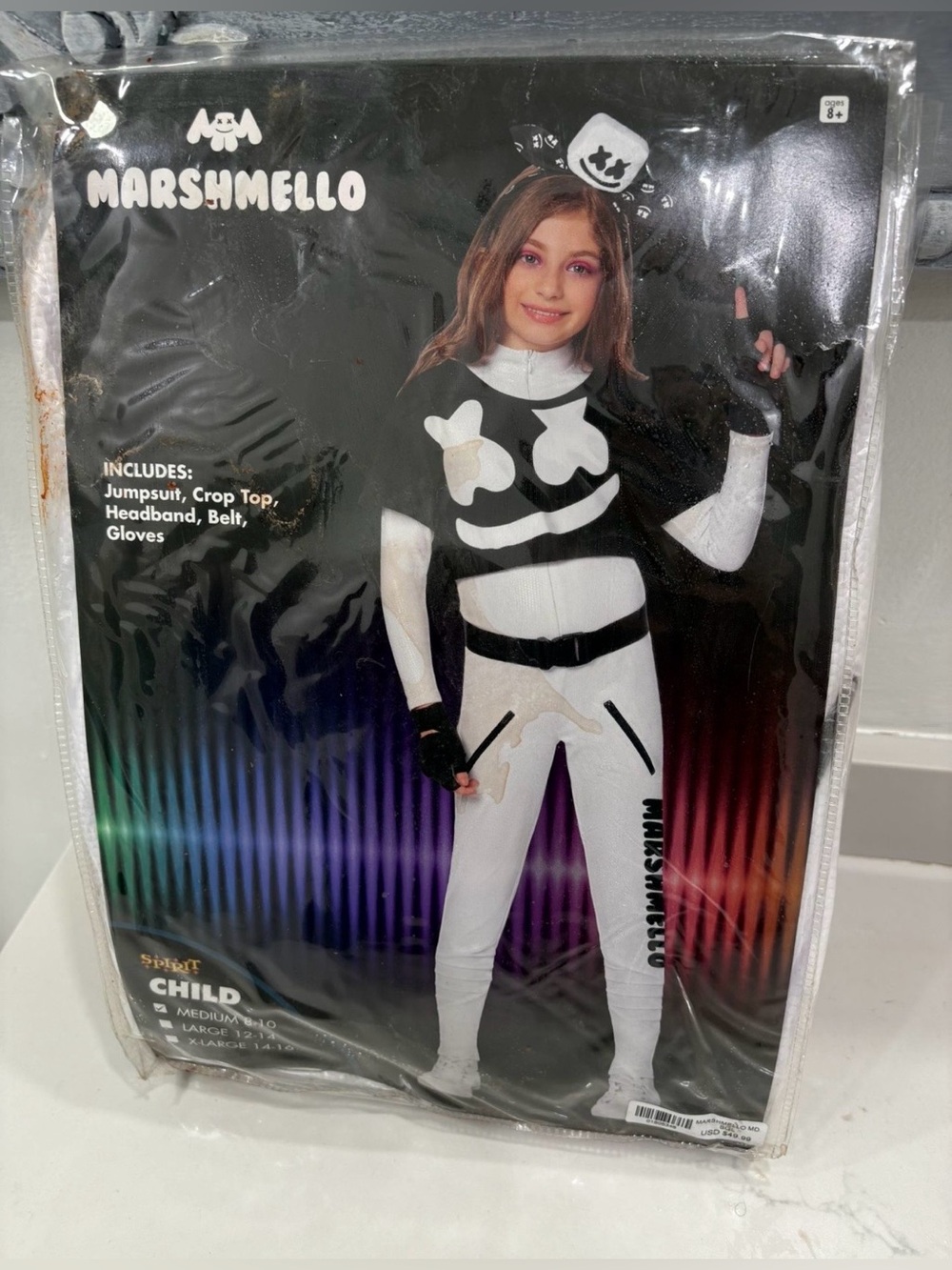 New Spirit Halloween child’s Marshmello costume size M 8/10